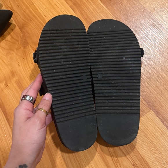 Steve Madden Black Buckle Slide Sandals - Picture 2 of 3